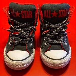 Black & red high top converse